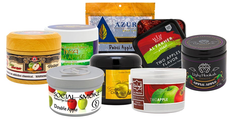 Varios contenedores de shisha doble manzana