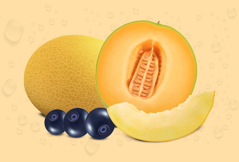 melón melón rocío y arándanos