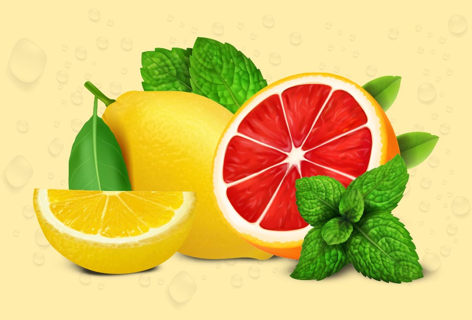 pomelo limón y hojas de menta