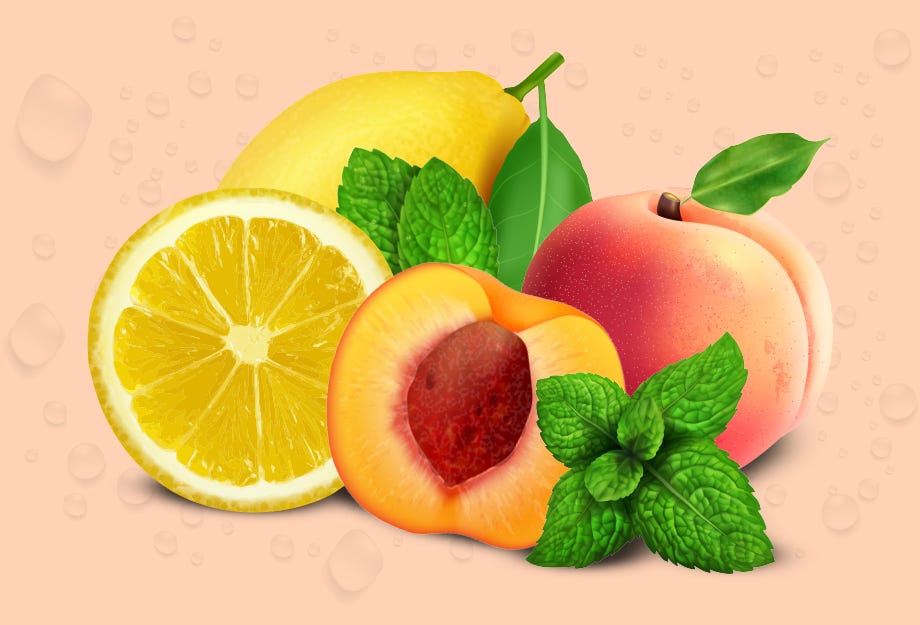 limones melocotones hojas de menta